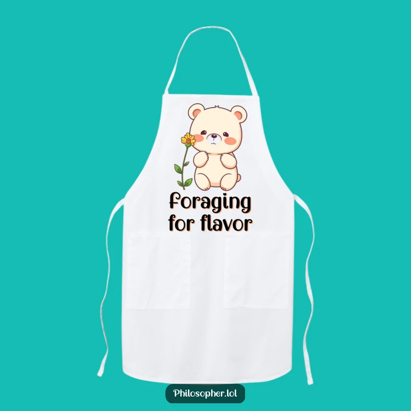Funny Bear Flower Apron: Cook with Nature's Calm, Featuring a Thoughtful Bear, Chef's Funny Gift