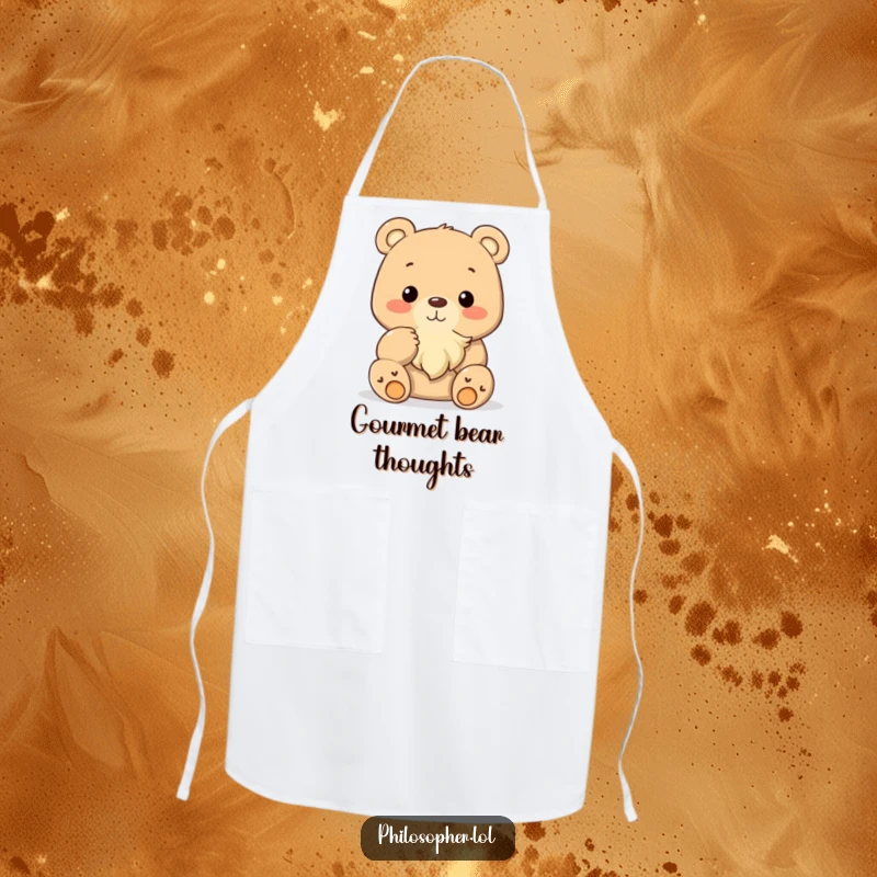Funny bear stroking beard, kitchen apron, wise cooking accessory, ideal funny gift for chefs.