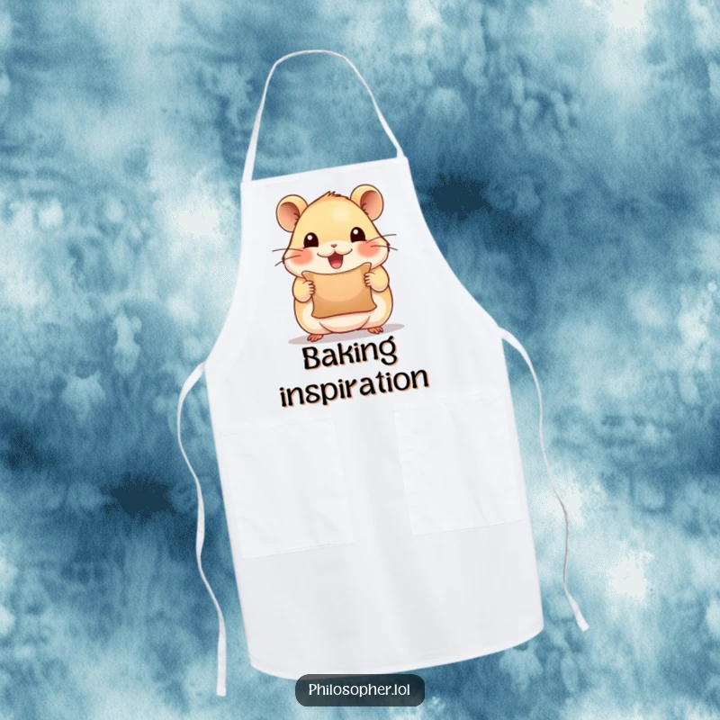 Funny apron featuring a beaming hamster holding a tiny scroll, looking inspired, perfect for kitchen tasks with a humorous touch.