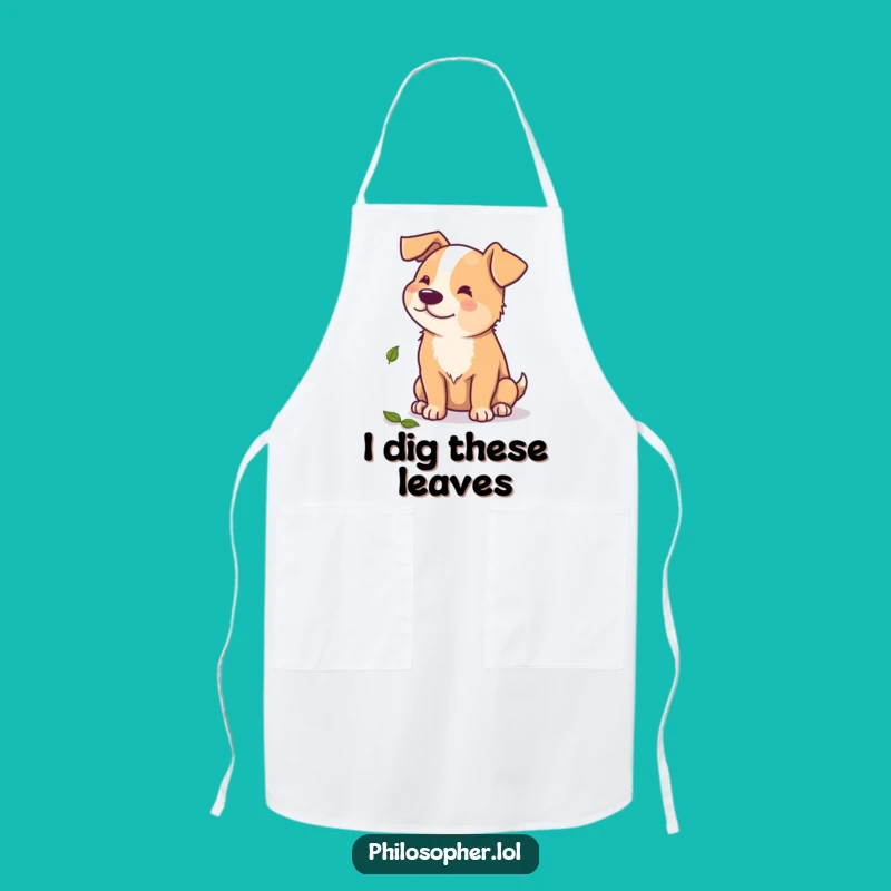 Funny Dog Apron: Beaming Pup Pondering Leaf, Chef's Humorous Kitchen Gift