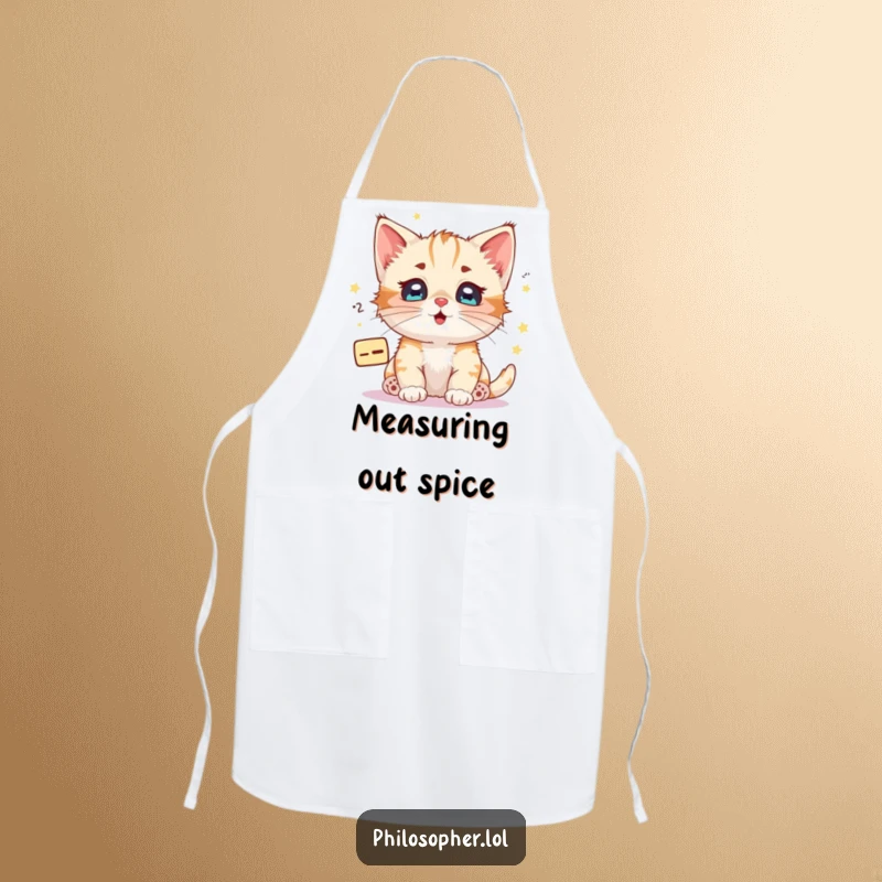 Funny kitten math equation apron, a happy kitten with starry eyes pondering a floating mathematical equation.
