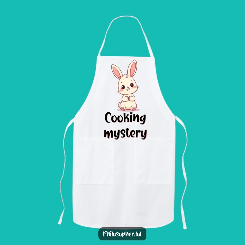 Funny Pondering Bunny Apron: Curious Question Mark Kitchen Fun