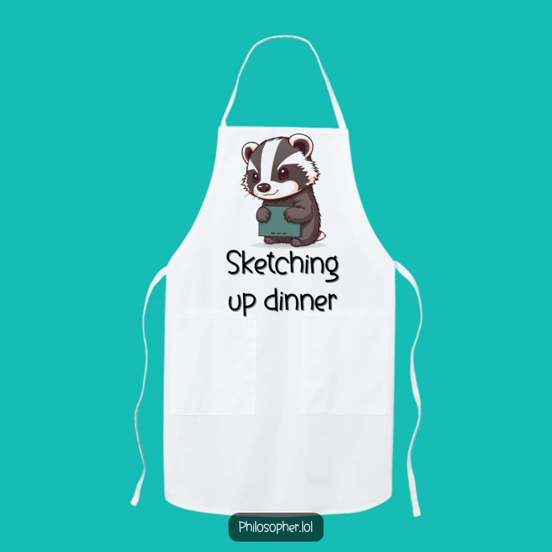 Funny Badger Apron: Determined Artist Sketching, Chef's Creative Gift