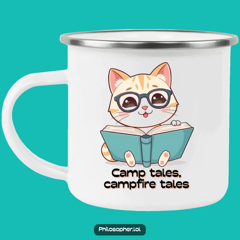 Funny Cat Scholar Camping Mug - Campfire Reading, Perfect Gift!