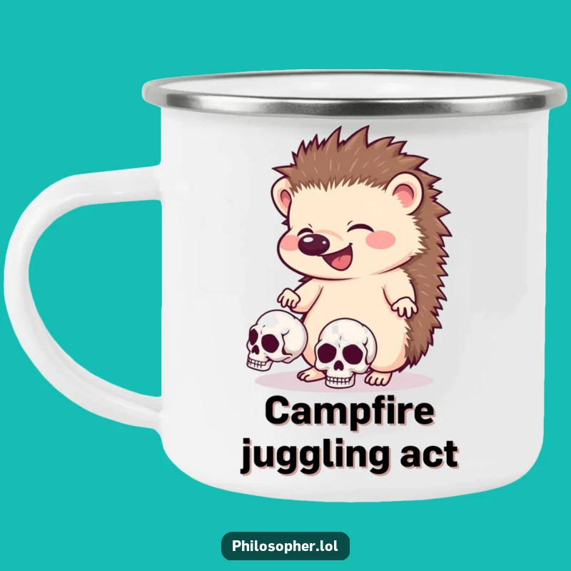 Funny Hedgehog Skull Camping Mug: Durable & Spooky Outdoor Gift
