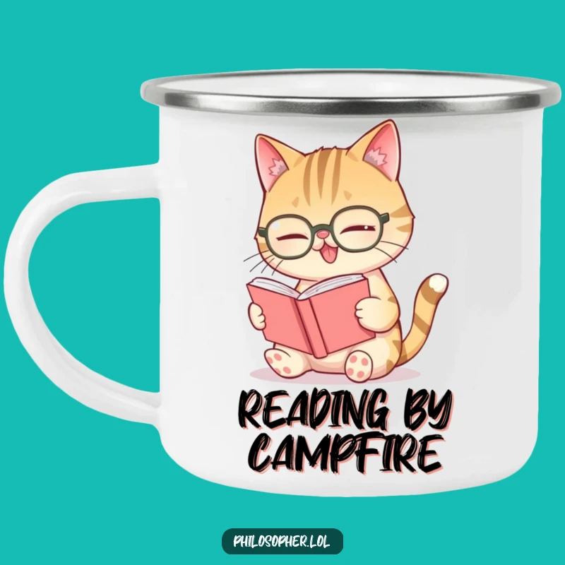 Funny Giggling Cat Spectacles Camping Mug: Intellectual Warmth for Campers