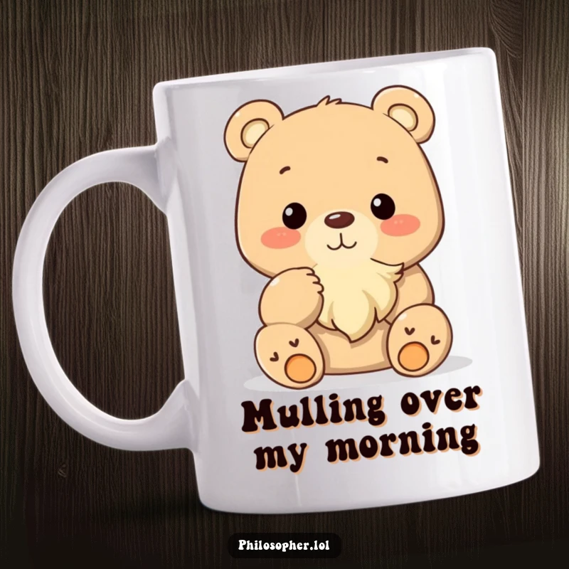 Funny bear stroking tiny beard deep in thought, wise animal mug, perfect gift for contemplative souls.