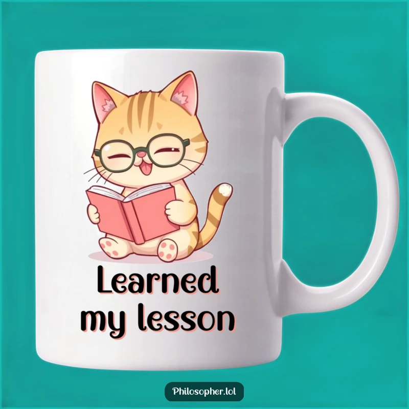 Funny Giggling Cat Spectacles Mug: Intellectual Humor Gift for Book Lovers