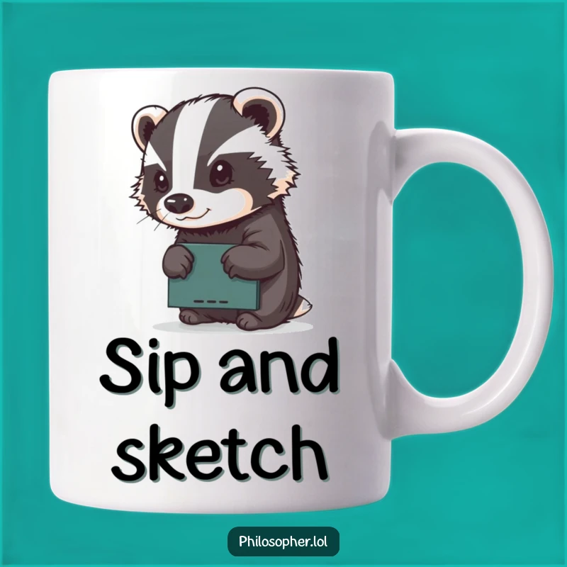 Funny Badger Mug: Determined Artist Sketching, Creative Humor Gift