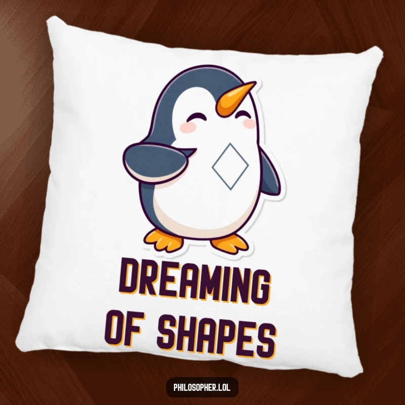 Funny Penguin Geometry Pillow with a curious penguin examining a geometric shape, adding comfort and intrigue to any seating area.