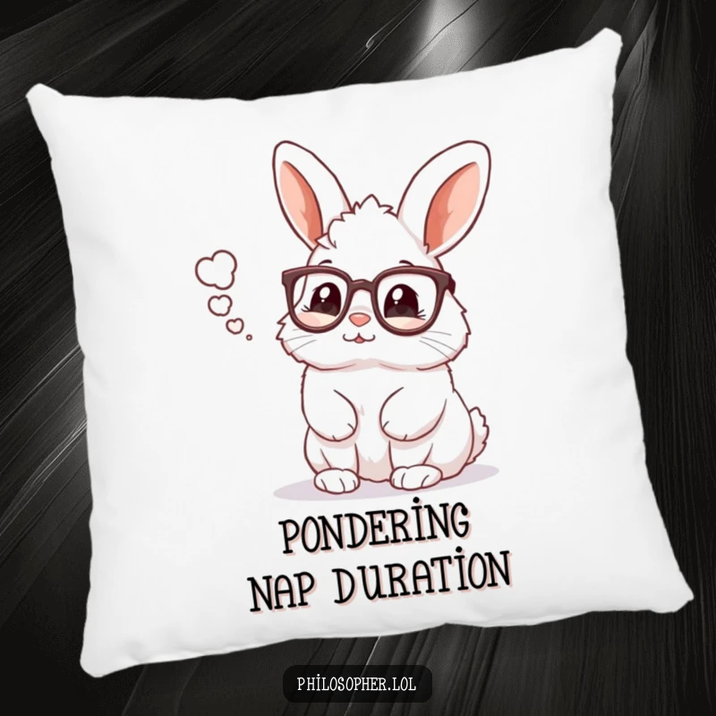 Funny rabbit pondering, soft decorative pillow, intellectual comfort, great funny gift for bookworms.