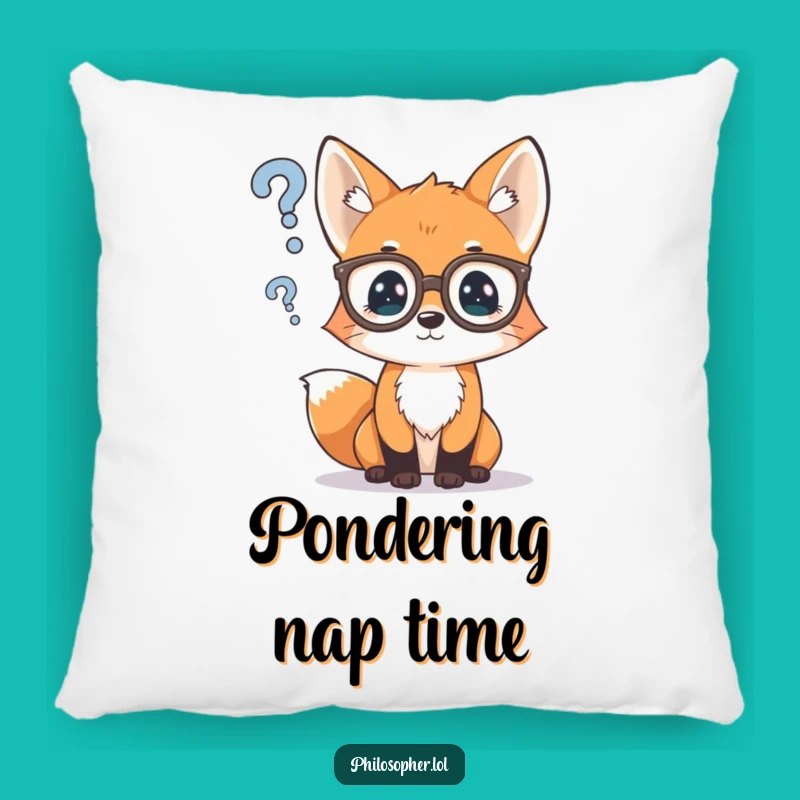 Funny Fox Cub Pillow: Spectacled Pondering Comfort, Cozy Intellectual Gift