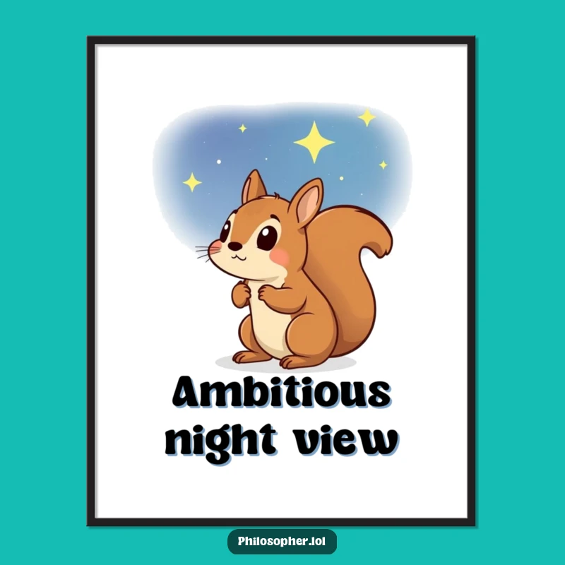 Funny Determined Squirrel Digital Art: Starry Sky Wall Decor