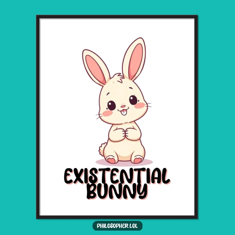 Funny Pondering Bunny Digital Art: Curious Question Mark Wall Decor