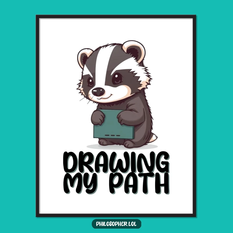 Funny Badger Digital Art: Determined Artist Sketching, Whimsical Decor Gift