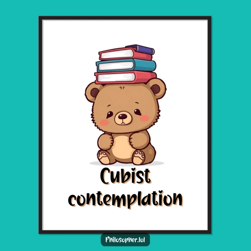 Funny Bear Cub Philosophy Digital Print: Intellectual Art for a Whimsical, Smart Space