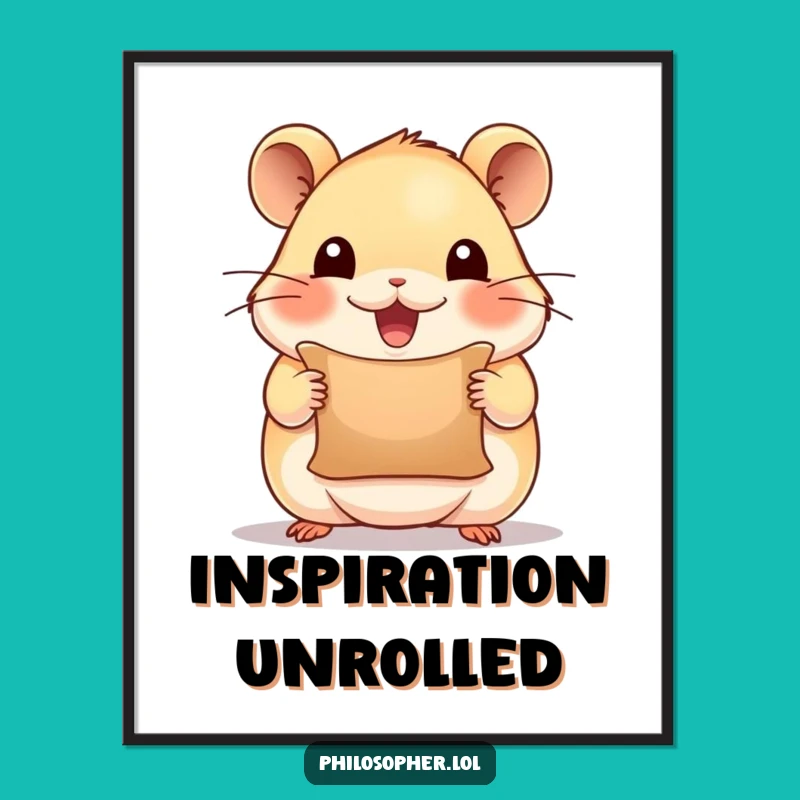 Funny Inspired Hamster Digital Print: Beaming Scroll Art, Instant Gift
