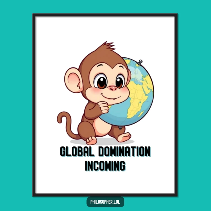 Funny Monkey Globe Digital Art: Instant Hilarious Decor & Gift