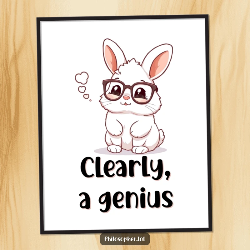 Funny rabbit with glasses, printable digital art, intellectual animal illustration, instant smart decor, funny gift.