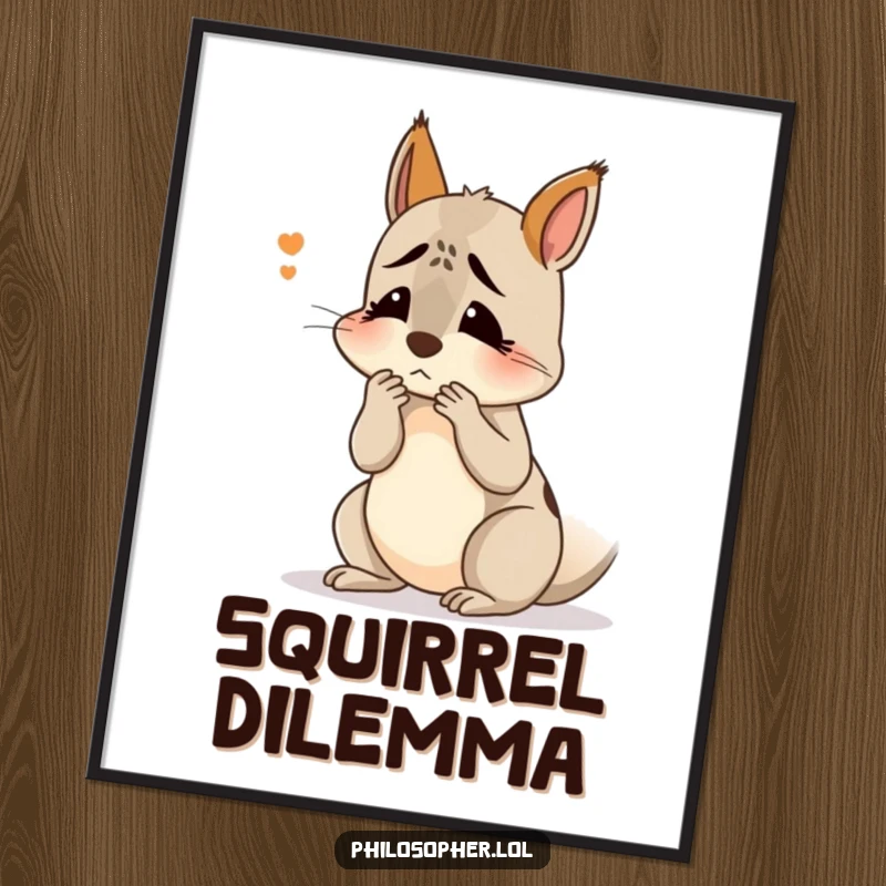 Funny confused squirrel digital art print: a squirrel scratching its head, expressing relatable confusion and deep thought.