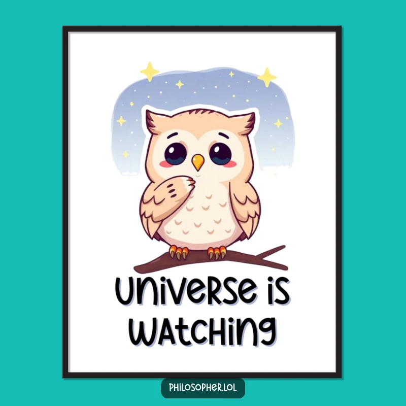 Funny Stargazing Owl Digital Print: Wise Owl Art, Instant Gift