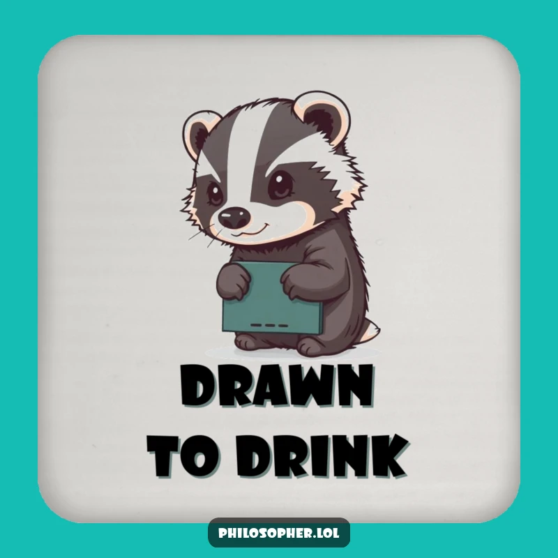 Funny Badger Coaster: Determined Artist Sketching, Tabletop Art Gift