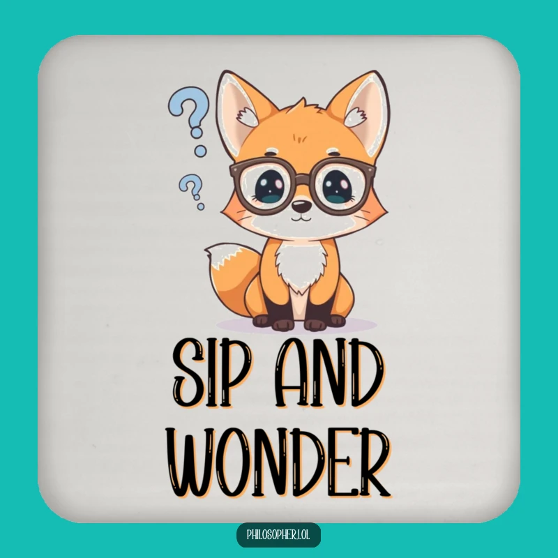 Funny Fox Wisdom Coaster Set: Spectacled Cub Pondering, Unique Gift