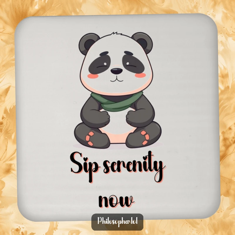 Funny set of drink coasters featuring a brave panda meditating serenely, offering a humorous way to protect surfaces.