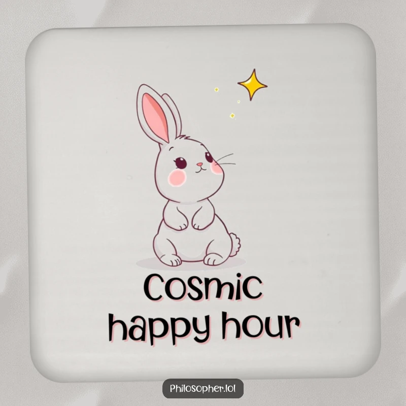 Funny rabbit coaster featuring a bunny admiring a star, a humorous and practical home accessory.