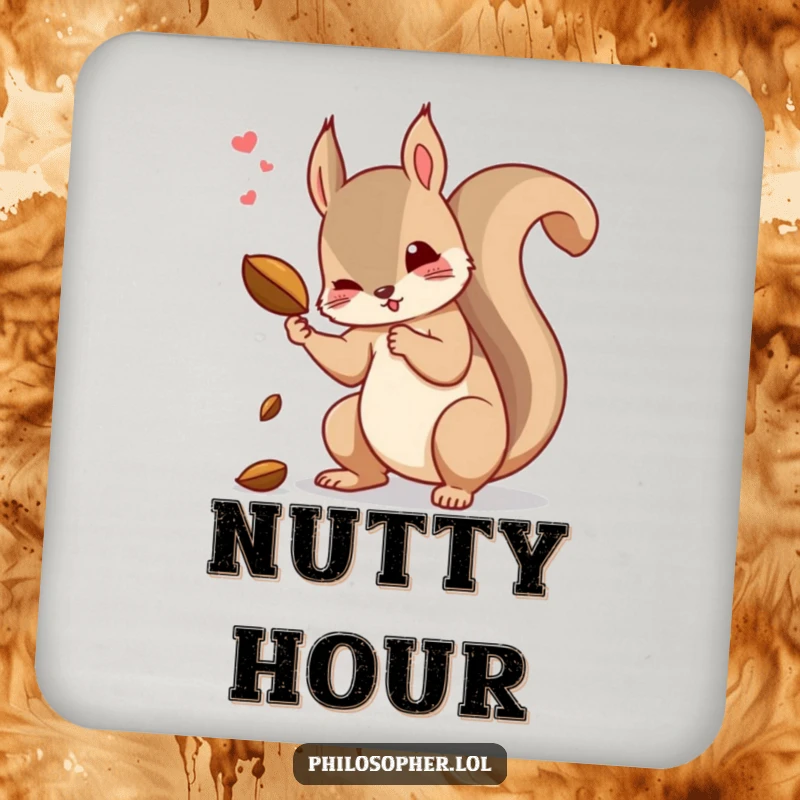 Funny squirrel drink coaster featuring a dramatic squirrel contemplating why it dropped a nut.