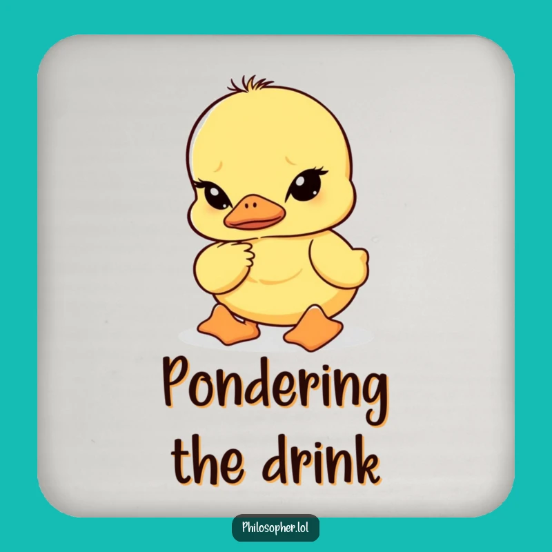 Funny Wobbly Duckling Deep Thought Coaster: Protect Surfaces with Ponderous Charm