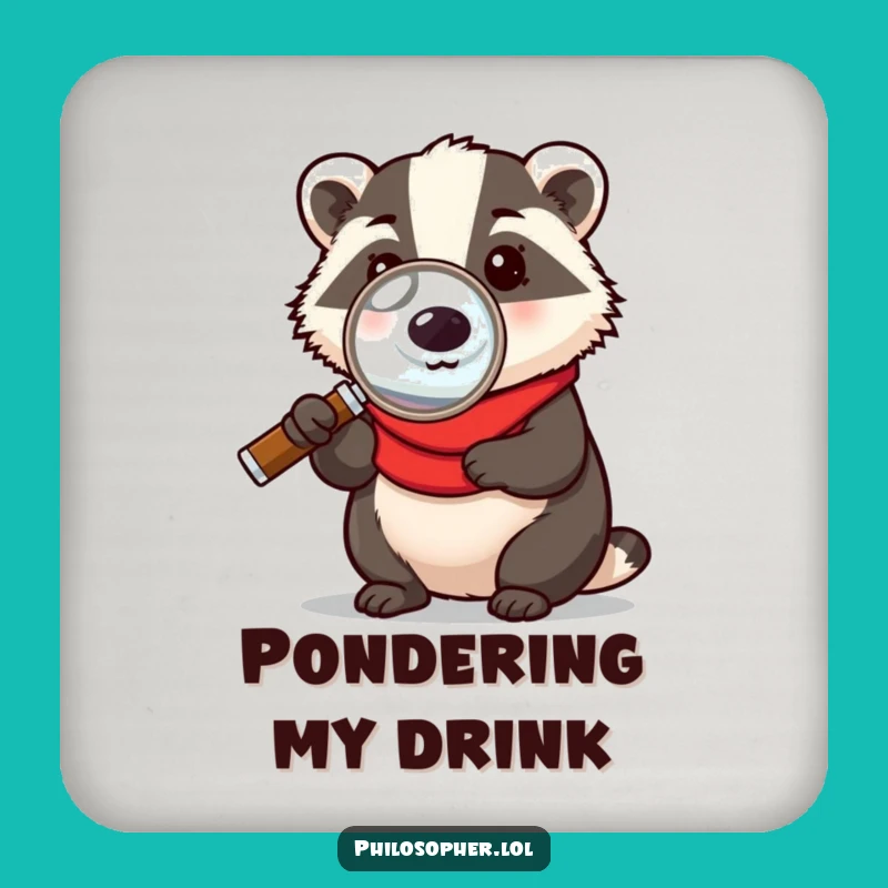 Funny Pondering Badger Coaster - Humorous Bar Gift, Protects Surfaces