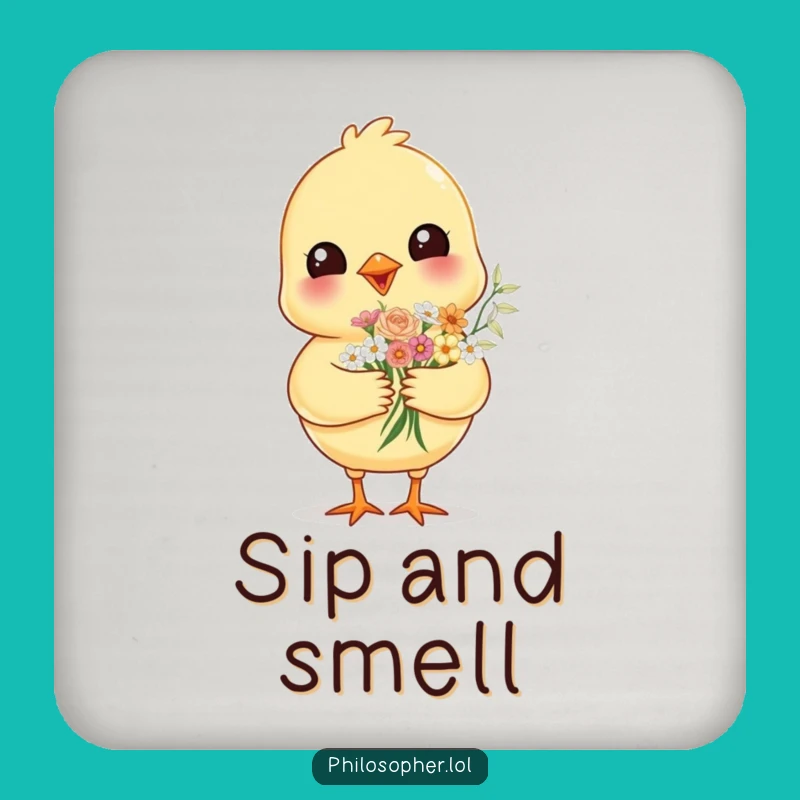 Funny Cheerful Chick Coaster - Protect Surfaces with Floral Charm