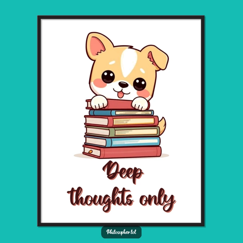 Funny Dog Philosophy Books Poster: Intellectual Humor for Your Wall Art