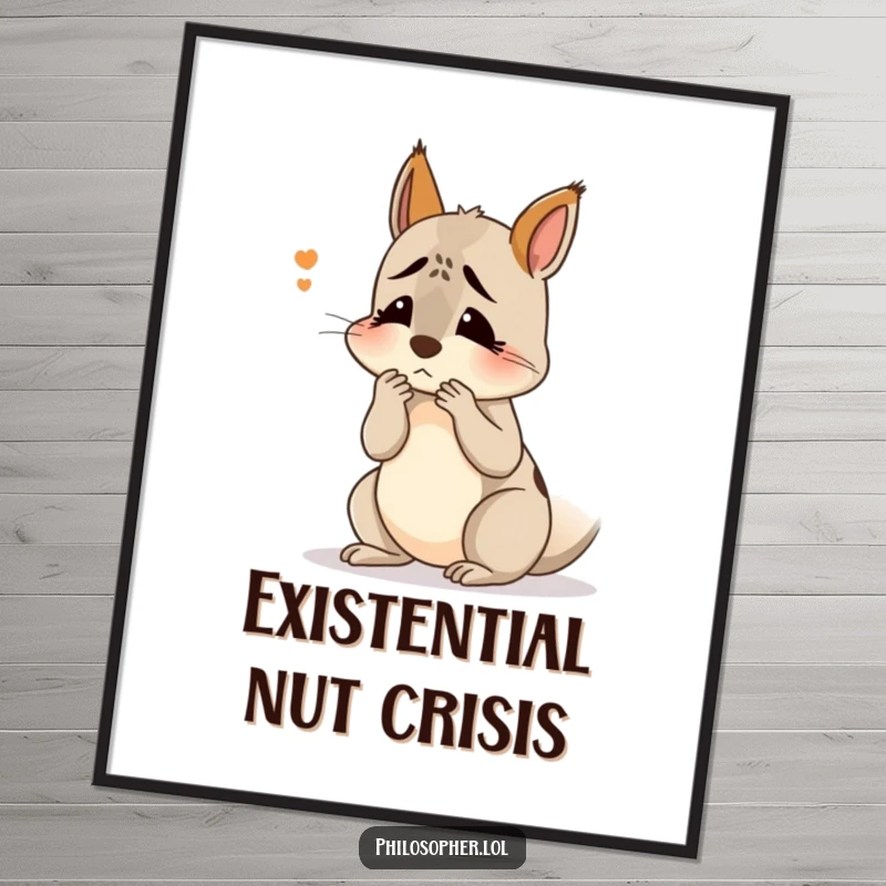 Funny confused squirrel poster: a squirrel scratching its head in deep thought, depicted on a poster for humorous decor.