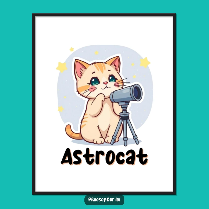 Funny Cat Telescope Poster - Celestial Wall Art for Stargazers