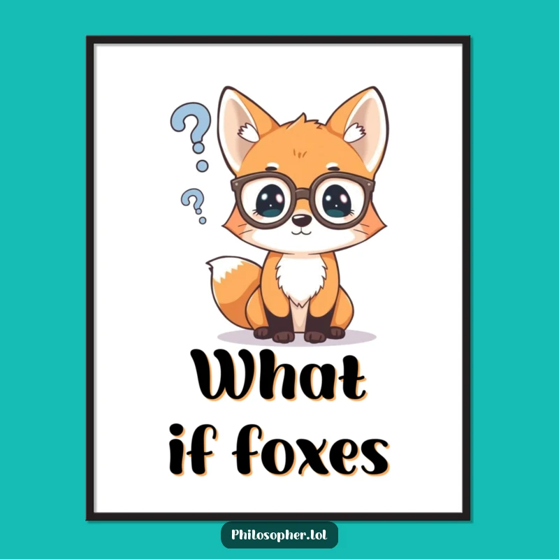 Funny Fox Cub Poster: Spectacled Pondering Art, Perfect Decor Gift