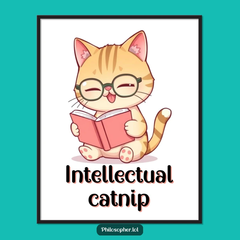 Funny Giggling Cat Spectacles Poster: Intellectual Wall Art for Bookworms