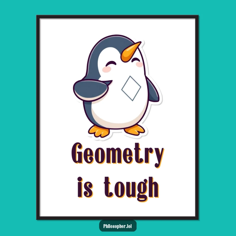 Funny Penguin Geometry Poster: Curious Nerd Penguin Wall Art
