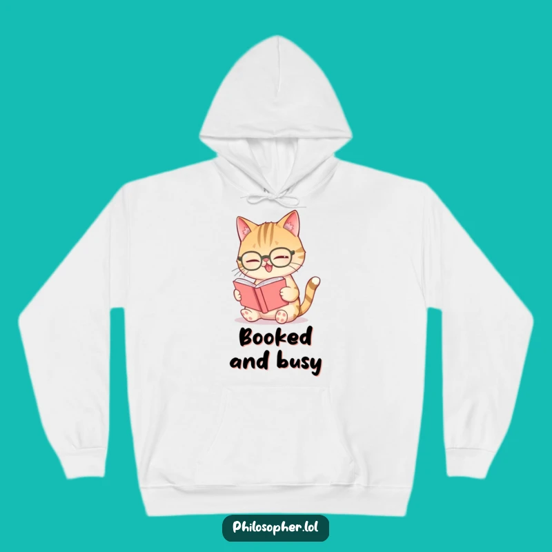 Cozy Funny Giggling Cat Spectacles Hoodie: Warmth for Literary Minds