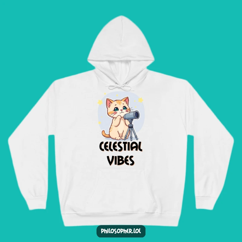 Funny Cat Telescope Hoodie - Cozy & Cosmic Gift for Dreamers