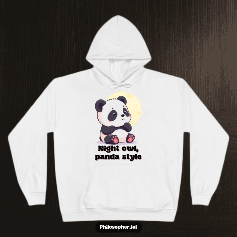 Funny hoodie with a contented panda cub thoughtfully gazing at the moon, perfect for cozy, dream-filled nights. Gift.
