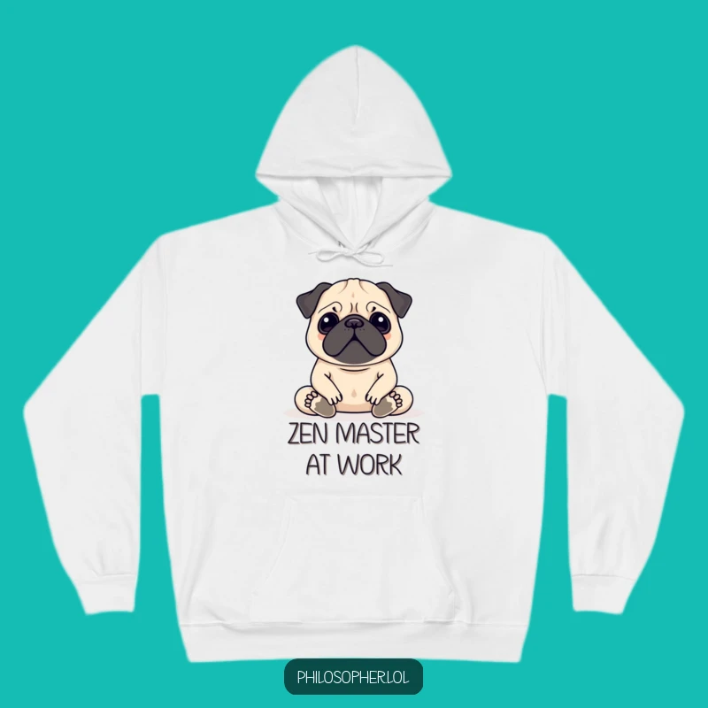 Cozy Funny Pug Meditation Hoodie: Serene Aum Pug Gift for Relaxation