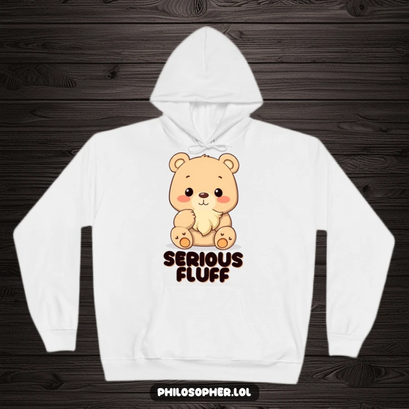 Funny bear stroking beard, cozy hooded sweatshirt, contemplative animal graphic, perfect funny gift.