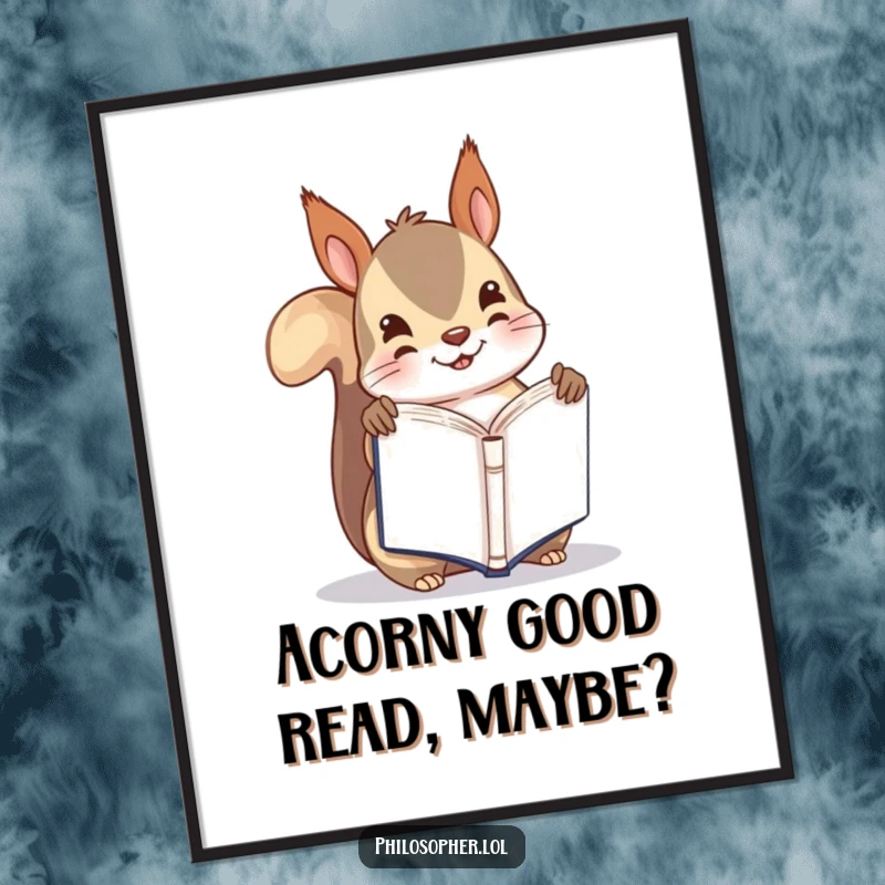 Funny Free Printable Wall Art of a playful squirrel comically reading a book upside down, adding whimsical charm.