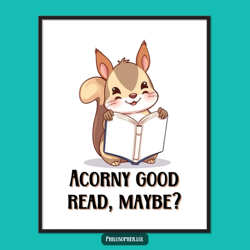 Free Printable Wall Art: Goofy Squirrel Reading, Humorous Downloadable Decor