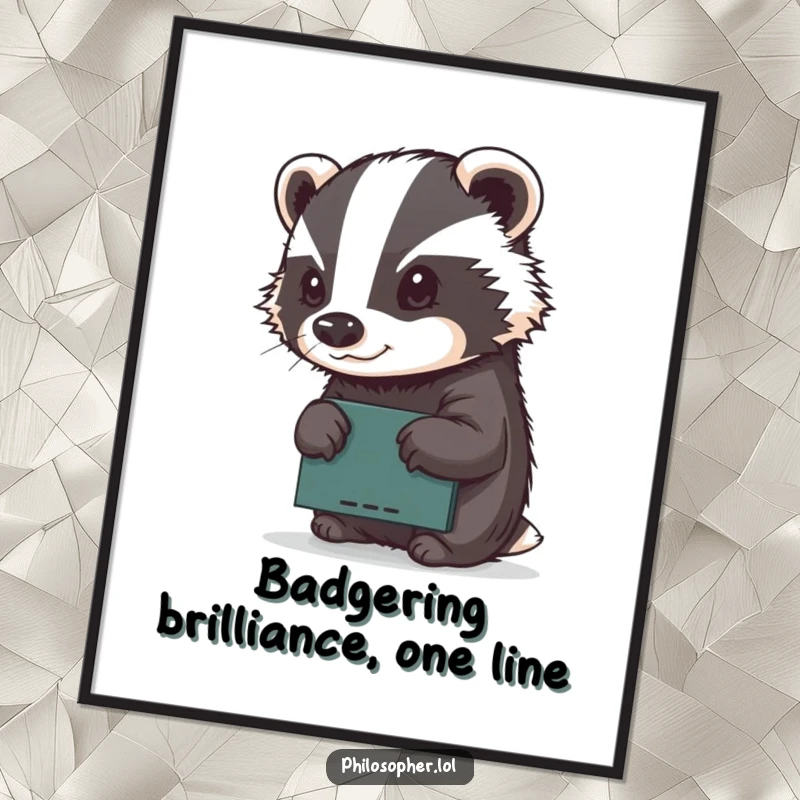 Funny Free Printable Wall Art: A determined badger intently sketching on a tiny chalkboard, bringing artistic focus to your room.