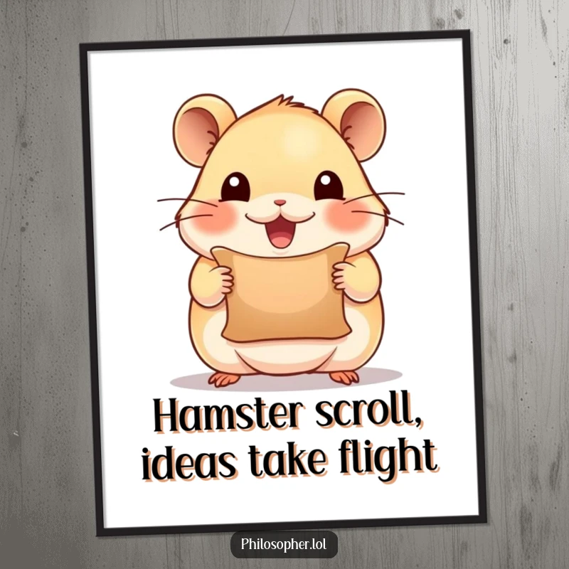 Funny Free Printable Wall Art: A beaming hamster holds a tiny scroll, looking inspired and ready to share.