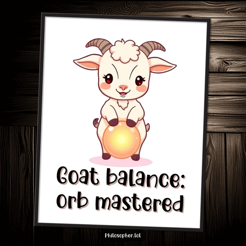 Funny Free Printable Wall Art: A bouncy goat with incredible balance holds a small, magical glowing orb.