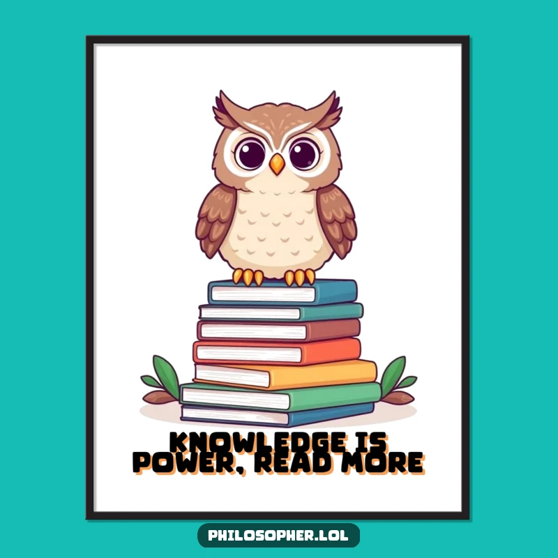 Free Printable Owl Wall Art: Wise Book Pile Design Downloadable Art